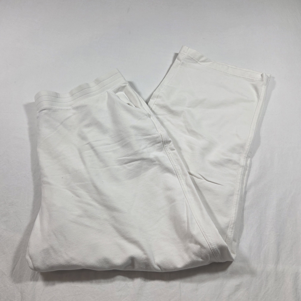 L.L. Bean Joggers Sweat Pants Women's White Cotton Pants Large Elastic Pockets